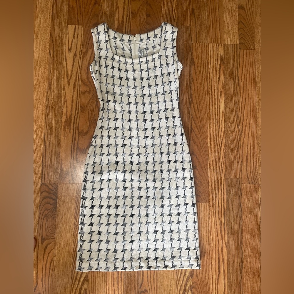 St. John Black and White Houndstooth Midi Dress